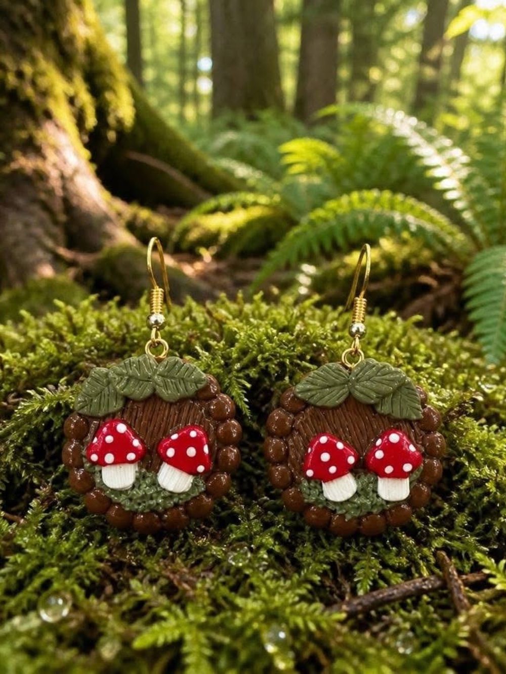 Red Mushroom Woodland Dangle Earrings for Women
